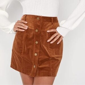 Lulus Brown Snap Front Corduroy Mini Skirt